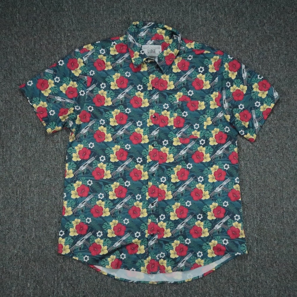 Savage Tacticians Shirt Mens Large Blue Green Floral Short Sleeve Hawaiian Snap